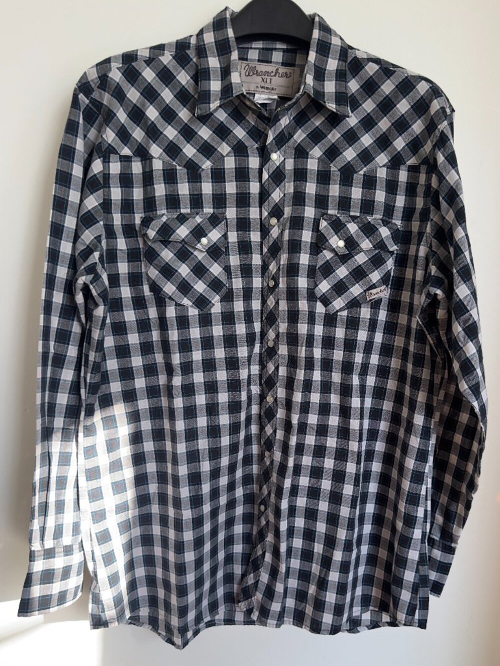 WRANGLER WRANCHER MENS PLAID PEARL SNAP SHIRT SIZE XLT